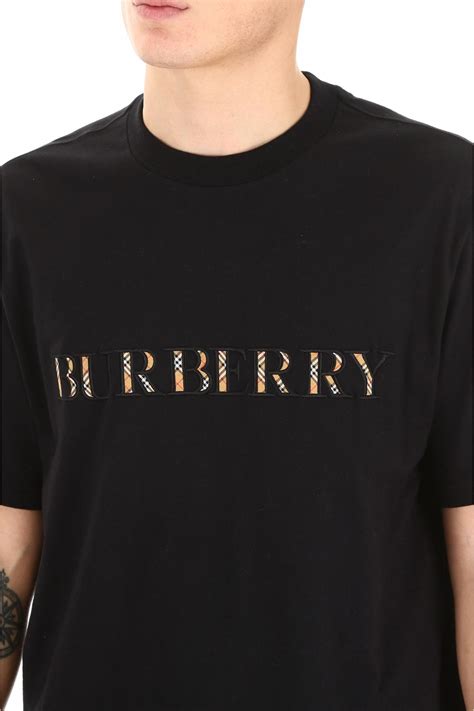 burberry men's black crew neck check graphic cotton t shirt|burberry polo shirts.